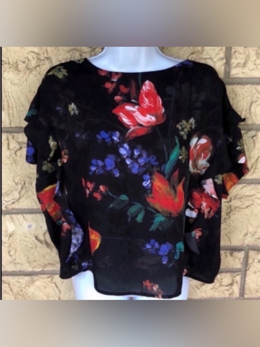 Express Floral Blouse Flow Sexy Black oversized Size XS Loose Fit Top